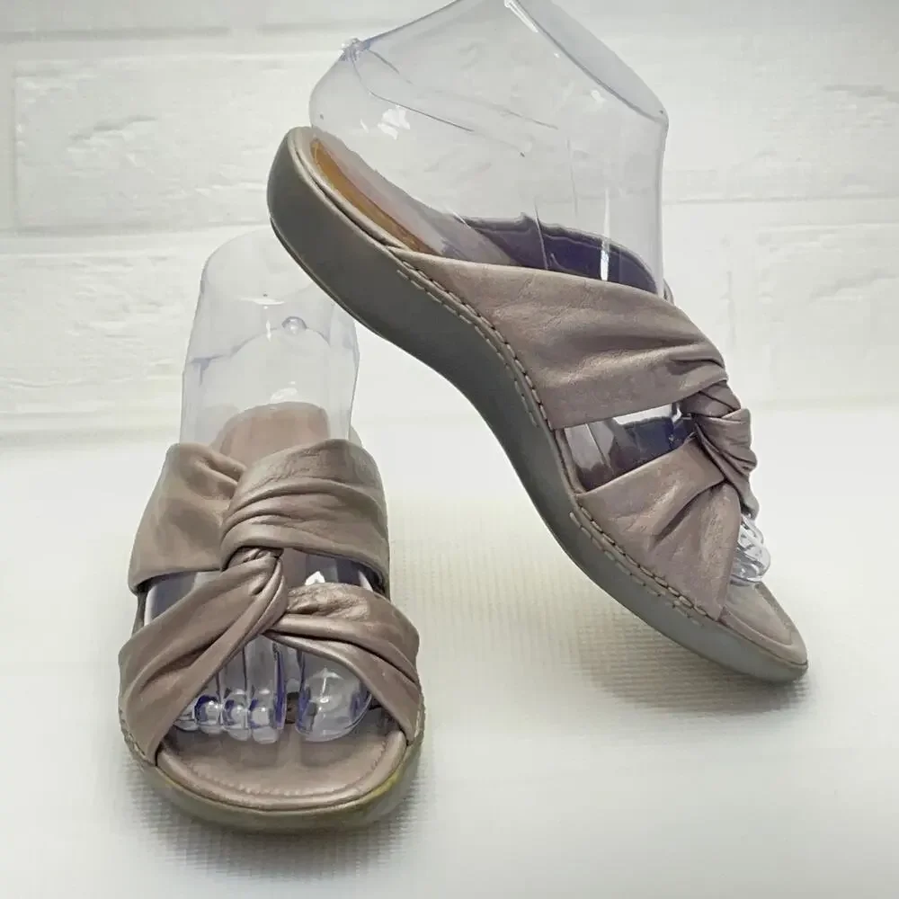Geox Metallic Taupe Twist Strap Vamp Slide Sandals Size 37